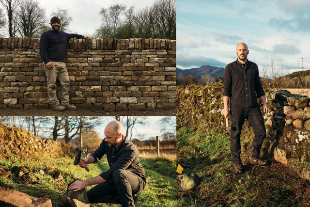 Martin Tyler (top left) and Luke De Garis (right) are some of the youngest dry stone walls in the country who are working hard to keep the old profession alive: Martin Tyler and Kristie De Garis
