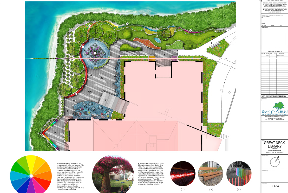 A slide of the proposed landscape changes by Bayview Landscape Architecture. (Photo from the Great Neck Library website)